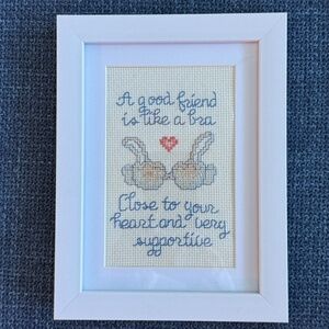Framed Needlepoint Art Cottagecore Humour - A Good Friend Is Like a Bra